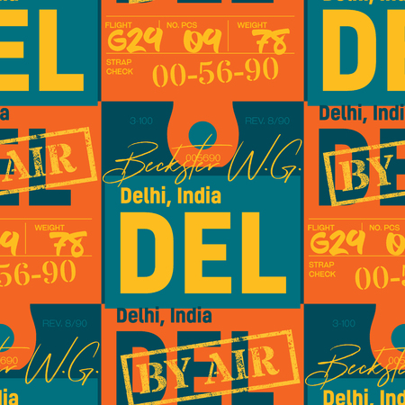 Delhi airport tag seamless pattern. Original design for print or digital media.のイラスト素材