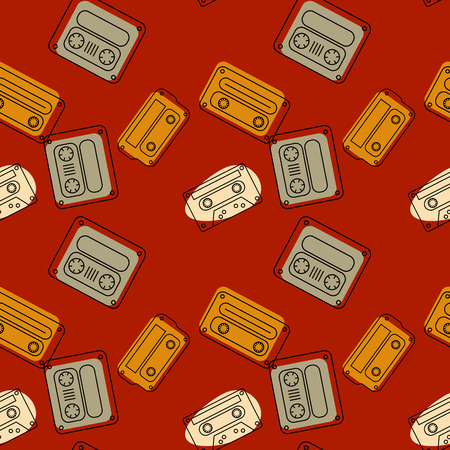 Cassette tapes floating seamless pattern. Authentic design for digital and print media.のイラスト素材