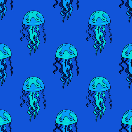 Jellyfish seamless pattern. Original design for print or digital media.のイラスト素材