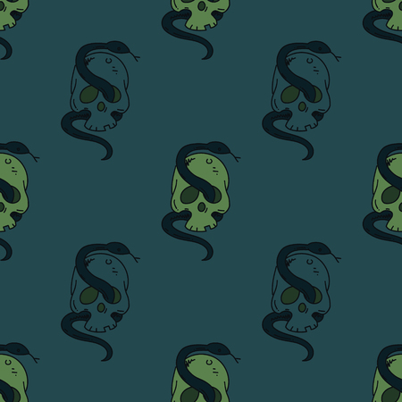 Skull and snake seamless pattern. Original design for print or digital media.のイラスト素材