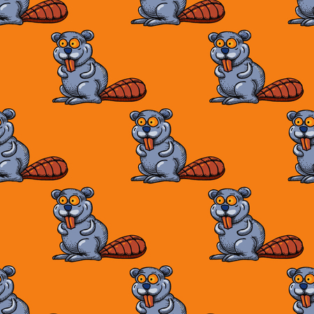 Funny beaver seamless pattern. Cartoon style pattern design.のイラスト素材