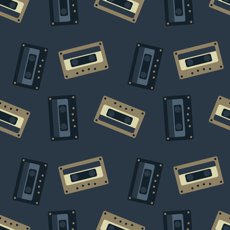 Cassette tapes floating seamless pattern. Authentic design for digital and print media.のイラスト素材