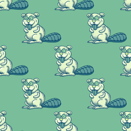 Funny beaver seamless pattern. Cartoon style pattern design.のイラスト素材