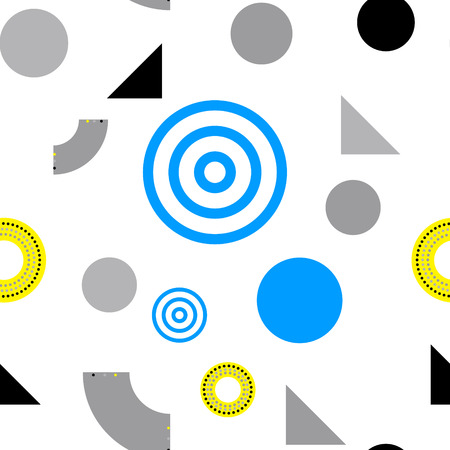 Elementary shapes chaotic and vivid seamless pattern, abstract colorful background, texture.のイラスト素材