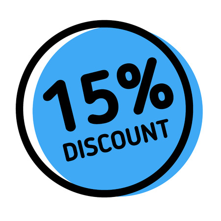 15 percent discount stamp on white background. Sign, label, sticker.のイラスト素材