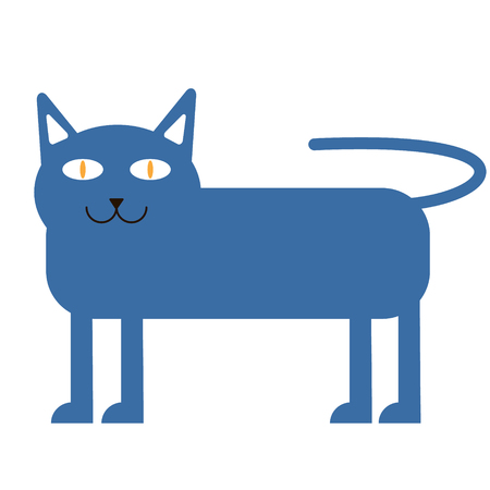 blue cat flat illustration, element of design. Domestic cat simple imageのイラスト素材
