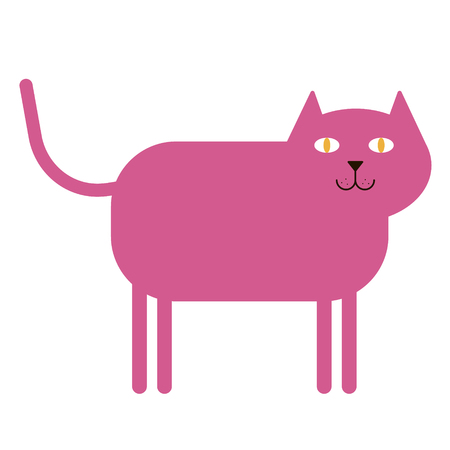 pink cat flat illustration, element of design. Domestic cat simple imageのイラスト素材