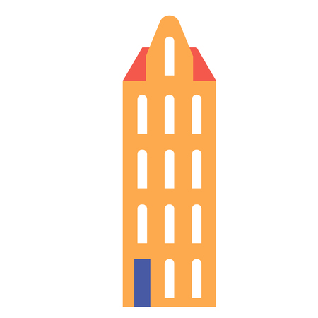 amsterdam building flat color illustration, element of design. City landmark icon, old historic buildingのイラスト素材
