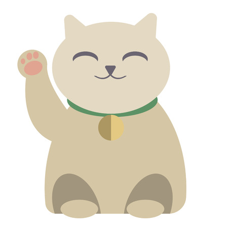 Waving cat flat illustration on white background. Travel and world culture series.のイラスト素材