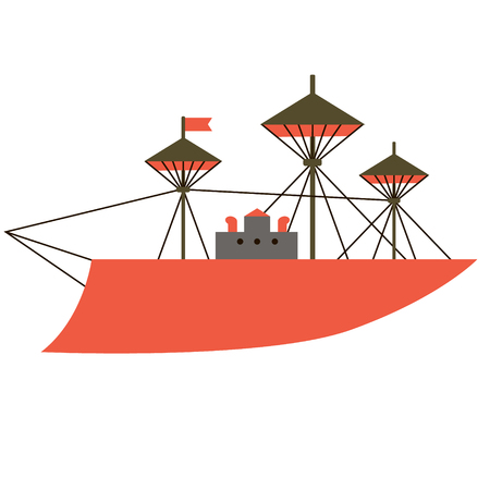 Ship flat illustration on white background. Kids cartoon series.のイラスト素材