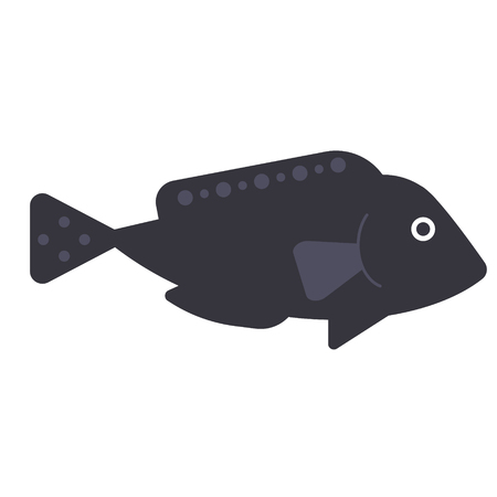 Black fish flat illustration on white background. Marine and underwater series.のイラスト素材