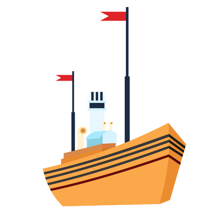Ship flat illustration on white. Sea, underwater life and marine series.のイラスト素材