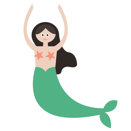 mermaid flat illustration on white. Marine and undewater life series.のイラスト素材