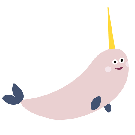 narwhal flat illustration on white. Marine and undewater life series.のイラスト素材