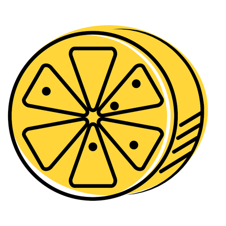 sliced lemon flat illustration on white. Kitchen tableware, vegetables and food series.のイラスト素材