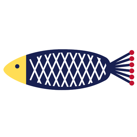 blue fish flat illustration on white. Marine and undewater life series.のイラスト素材