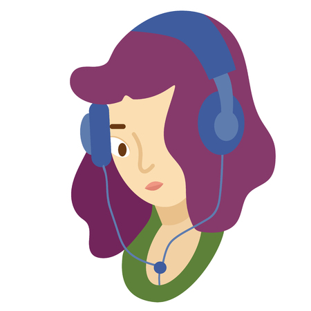 purple hair girl flat illustration on white. Everyday objects and city life series.のイラスト素材