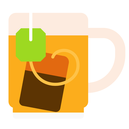 Tea with teabag flat illustration. Food and home kitchen series.のイラスト素材