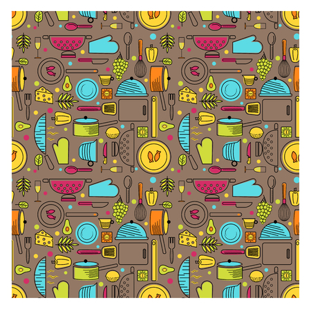 Kitchen pattern flat illustration. Kitchen seamless patterns and surface design series.のイラスト素材