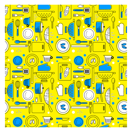Kitchen pattern flat illustration. Kitchen seamless patterns and surface design series.のイラスト素材