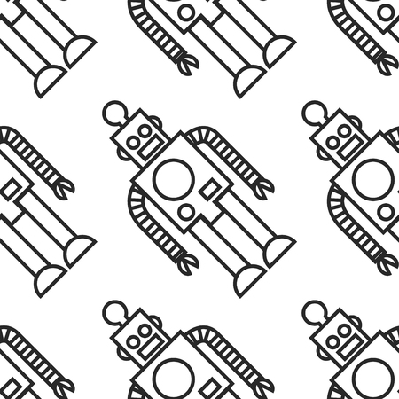 Black and white line art seamless robot patternのイラスト素材