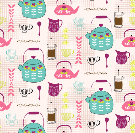 Kitchen pattern flat illustration. Home and kitchen surface design series.のイラスト素材