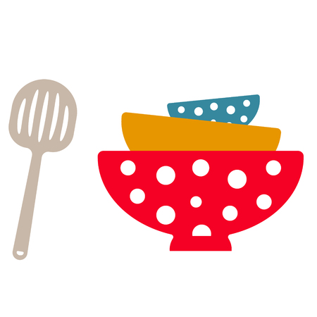 Bowls and turner flat illustration. Kitchen and home objects series.のイラスト素材