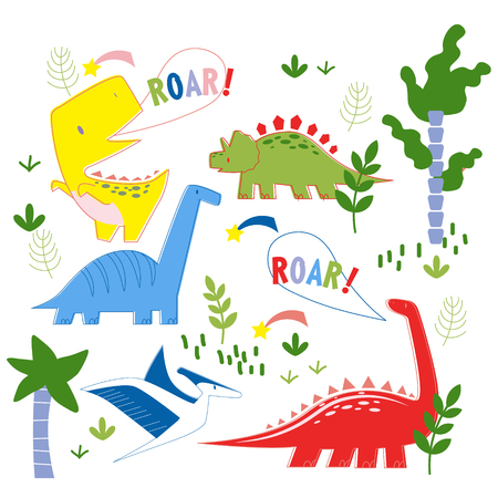 Dino pattern hand drawn illustration isolated on backgroundのイラスト素材