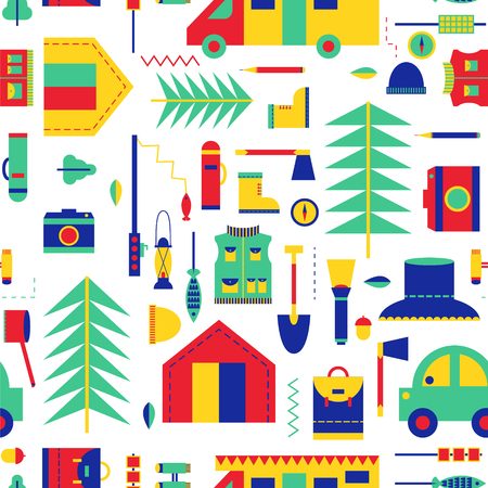 Hiking pattern flat illustration seamless designのイラスト素材