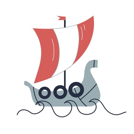 Viking ship flat illustration on whiteのイラスト素材