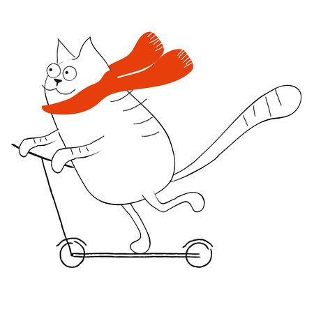 Cat riding a scooter flat illustration. Kids play cartoon series.のイラスト素材