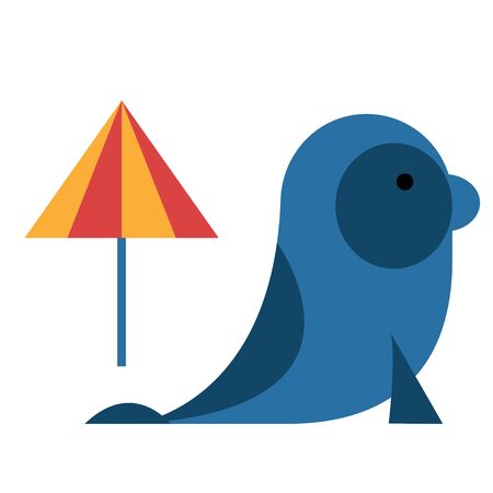 Blue seal illustration on white background. Underwater life geometric style series.のイラスト素材