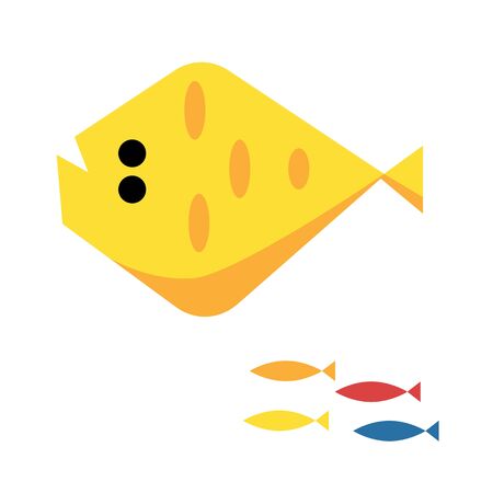 Yellow stingray illustration on white background. Underwater life geometric style series.