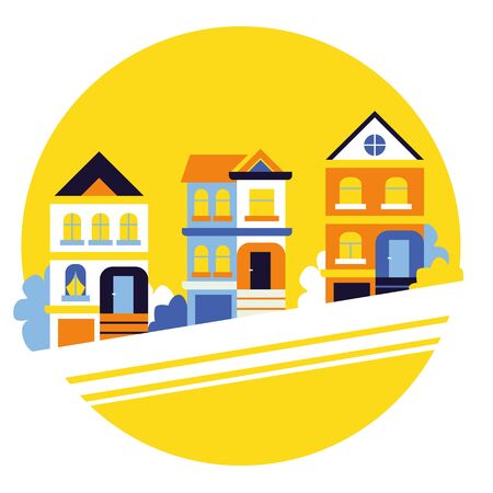 Houses simple illustration on white background. City life and travel series.のイラスト素材