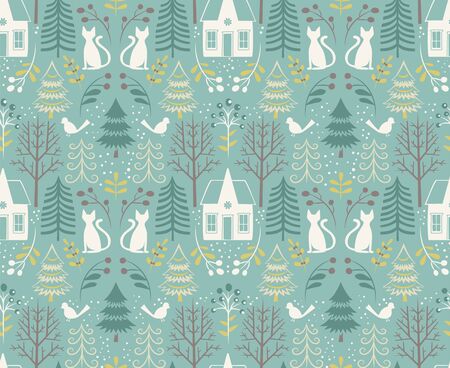 Forest house pattern seamless design illustrationのイラスト素材
