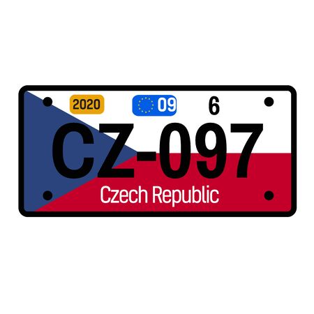 Czech Republic automobile license plate on white background. Country license plate series.のイラスト素材