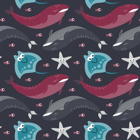 Whale pattern cartoon style design for childrenのイラスト素材