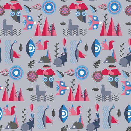 Mystic forest seamless geometric design. Geometric home decoration series.のイラスト素材