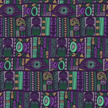American indians totem pattern seamless design illustration. Fabric and wallpaper series.のイラスト素材