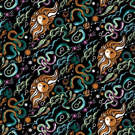 Magic and tarot pattern seamless design. Decoration textile and paper seriesのイラスト素材
