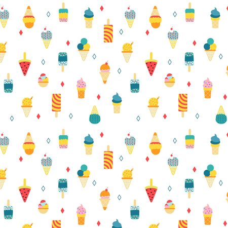 Ice cream pattern flat illustration. Kids summer vacation series.のイラスト素材