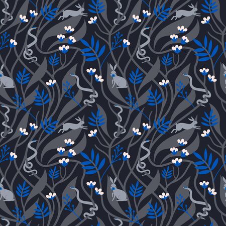 Mystic forest pattern seamless design illustration. Fabric and wallpaper series.のイラスト素材