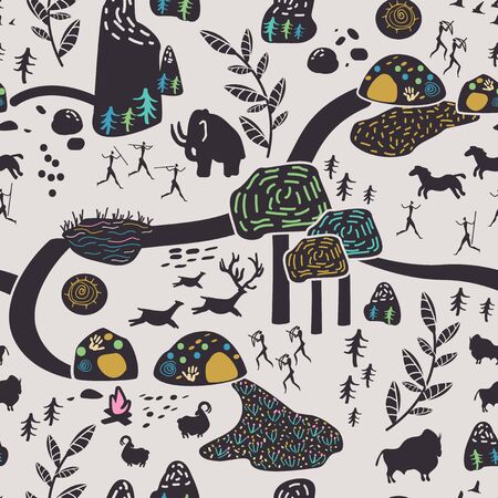 Stone age pattern seamless design. Decoration textile and paper seriesのイラスト素材