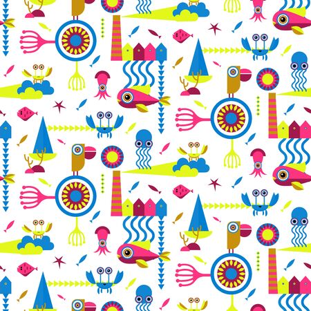 Underwater pattern geometric style design for childrenのイラスト素材