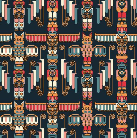 American indians totem pattern seamless design illustration. Fabric and wallpaper series.のイラスト素材