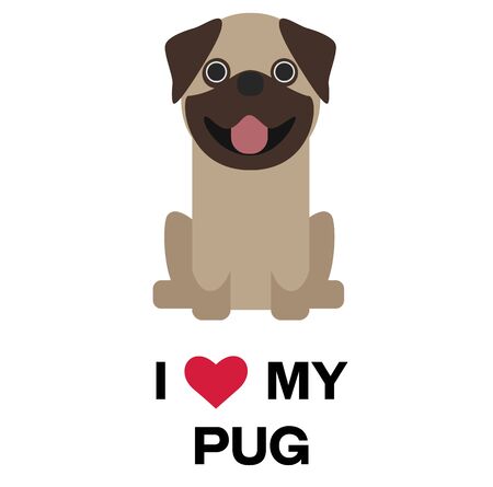I love my pug , illustration on white backgroundのイラスト素材