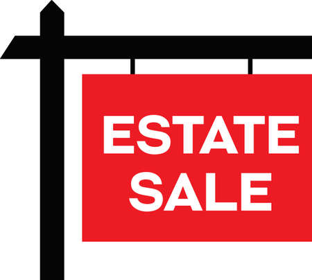 Estate Sale sign, showing wooden like sign hanging with words Estate Sale.のイラスト素材