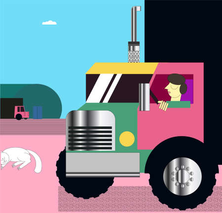 tuck driver taking a nap at parking lot concept illustrationの写真素材