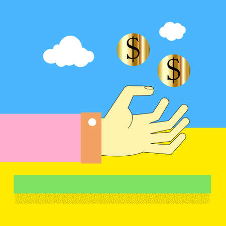 charity hand get money from above sky charity conceptの写真素材