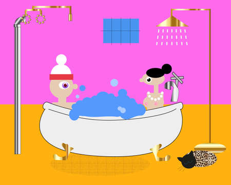 young family couple taking a bath togetherの写真素材